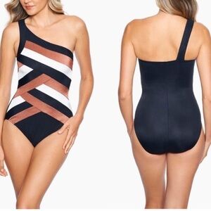 NEW $188 Miraclesuit spectra Matrix  Swimsuit ONE PIECE size 16 one shoulder